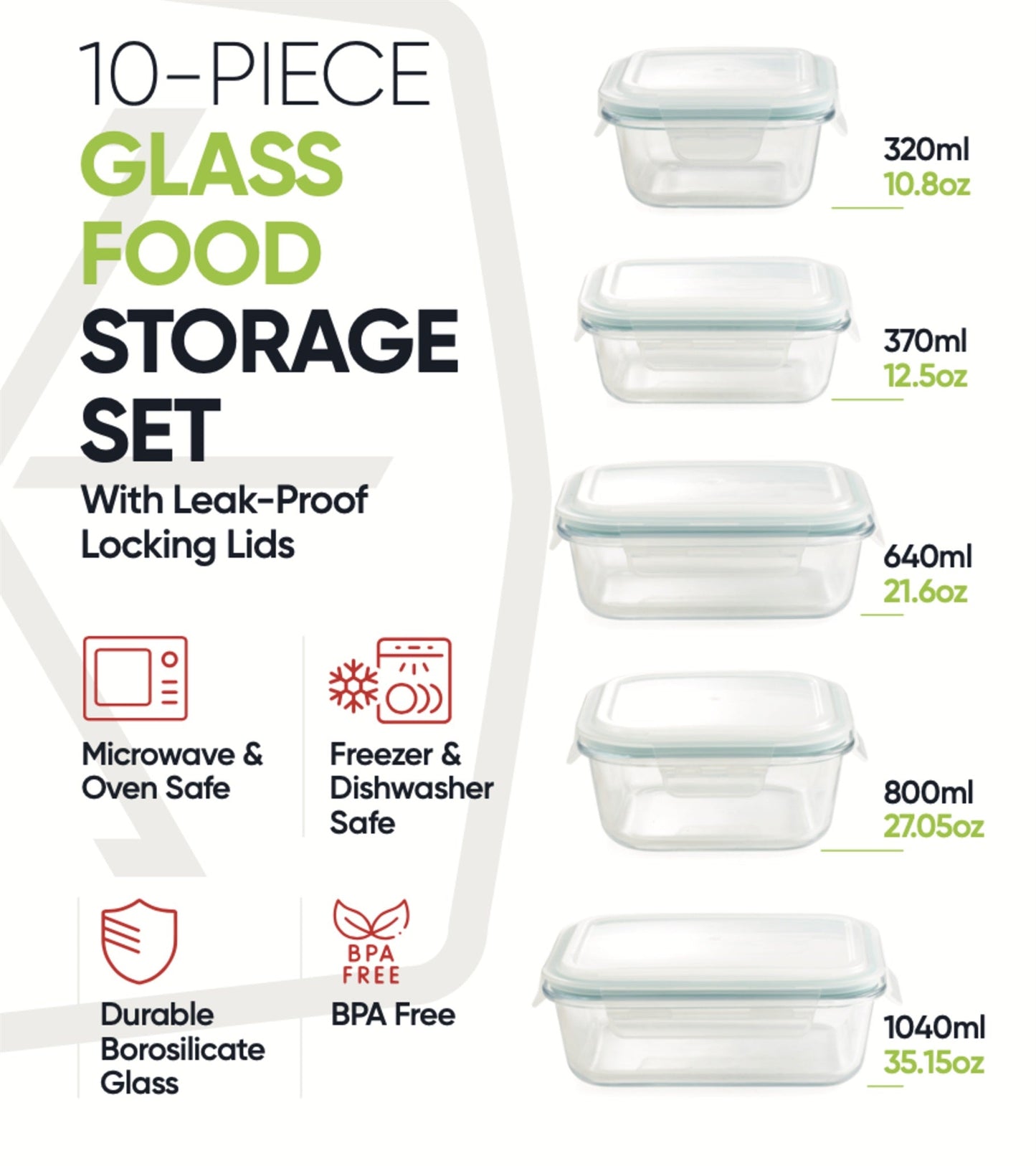 Atlas Glass Food Storage Set (10-Piece)